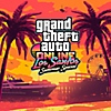 Grand Theft Auto Online - Los Santos Summer Special Key Art showing a sunset vista with palm trees on a beach, with a yacht and pier in the distance