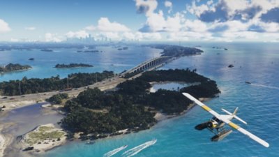 Grand Theft Auto VI screenshot showing a seaplane flying over the Leonida Keys