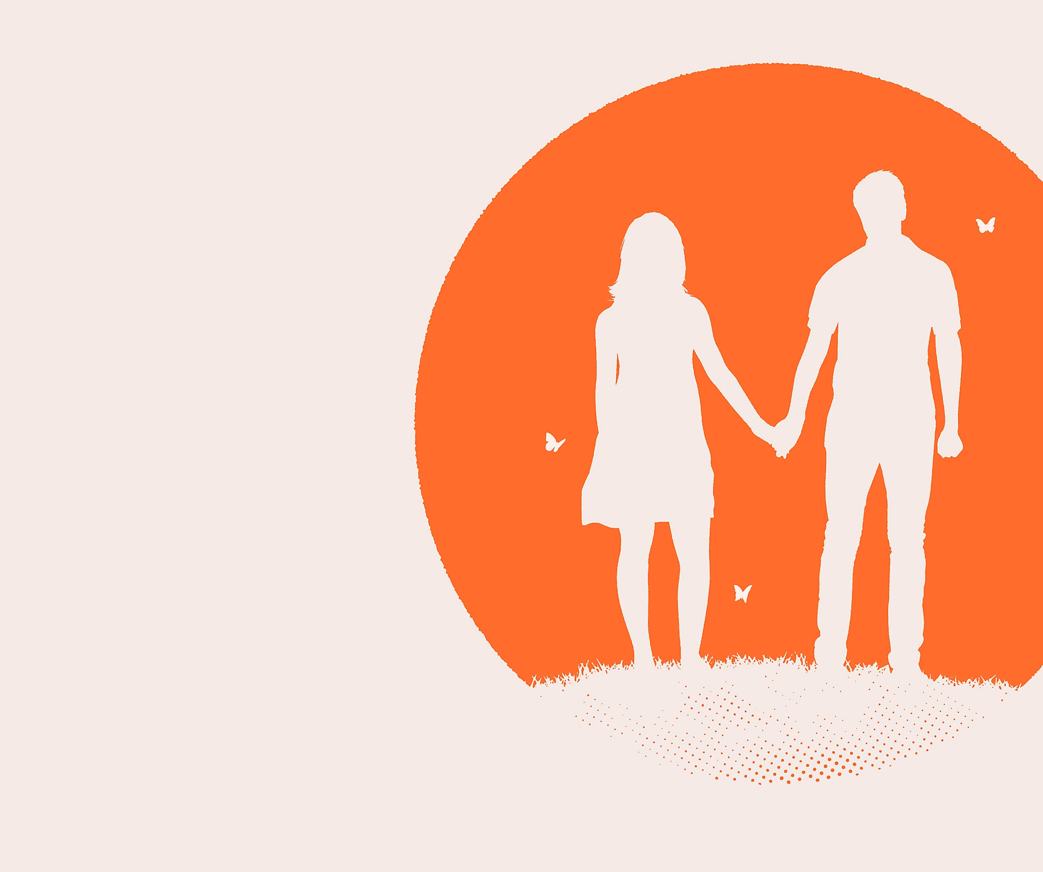 صورة فنية أساسية من Everybody's Gone to the Rapture يظهر فيها رجل وامرأة في صورة ظليه باللون الأبيض مقابل دائرة برتقالية.