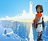 RiME key art featuring the main character superimposed against an imposing, cloud-covered island.