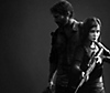 The Last of Us Remastered key art featuring a black and white render of main characters Joel and Ellie.