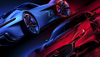 Gran Turismo 7 key artwork featuring to GT concept cars lit in red and blue light