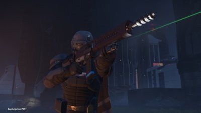 Screenshot von Helldivers 2 mit einem Helldiver, der den AR-32-Pacifier einsetzt.