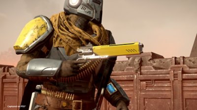 Screenshot von Helldivers 2, der einen Helldiver mit gelber Panzerung zeigt.