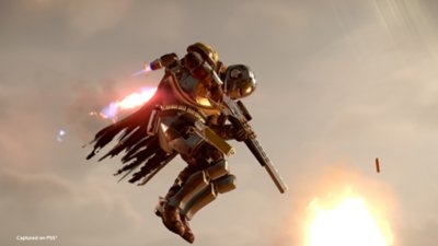 Screenshot von Helldivers 2, der einen Helldiver mit einem Hover-Paket zeigt.