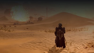 Διακοσμητική εικόνα που δείχνει έναν Helldiver σε περιβάλλον ερήμου.