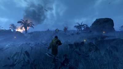 Helldivers 2 screenshot showing characters walking through a field