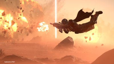 Helldivers 2 screenshot showing character diving through the air.