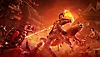 《Hellsweeper VR》主题宣传海报：主角一手持剑，另一只手上燃起烈火