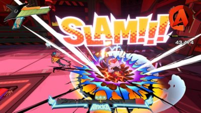 Hi-Fi Rush screenshot showing Chai fighting the boss Rekka