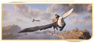 Hogwarts Legacy screenshot character flying on a hippogriff
