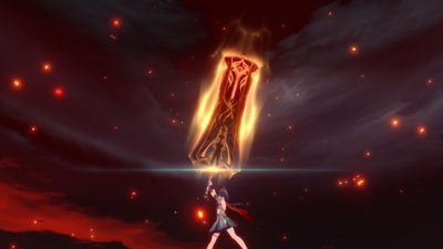 Honkai Star Rail screenshot showing a character lifting a huge weapon above their head