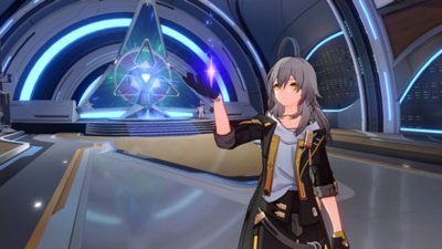 Screenshot von Honkai: Star Rail, der einen Charakter zeigt, der auf ein leuchtendes Objekt in seiner Hand blickt