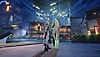 《崩坏：星穹铁道》截屏：在一棵发光的树和几座小建筑前，角色正在触摸类似棺材的物体