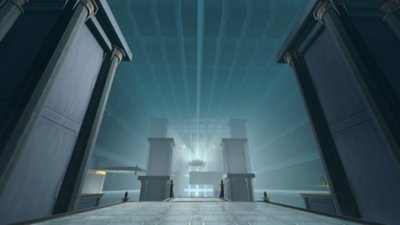 《崩壞：星穹鐵道》螢幕截圖，顯示有方形柱的壯觀內部環境