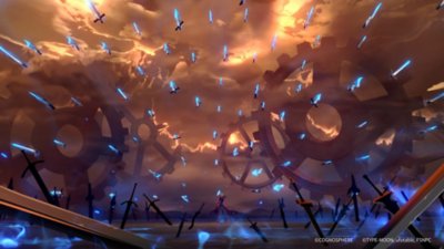Honkai: Star Rail Version 3.4 screenshot showing blue floating swords above a battlefield with sunken swords