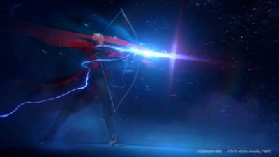 Honkai: Star Rail Version 3.4 screenshot showing a character drawing their bow and arrow with an arrow that is lit up with blue and purple light 