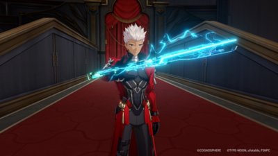 Honkai: Star Rail Version 3.4 screenshot showing a character wearing red clothes and holding a blue electrified blade 