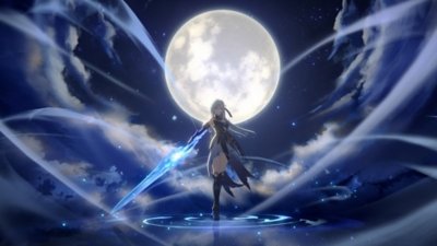 Honkai: Star Rail Version 3.4 screenshot showing a sword-wielding character standing before the moon
