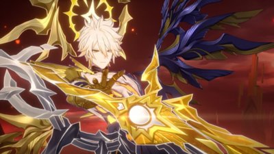 Honkai: Star Rail Version 3.4 screenshot showing a closeup of a winged character about to cast a blade out of frame