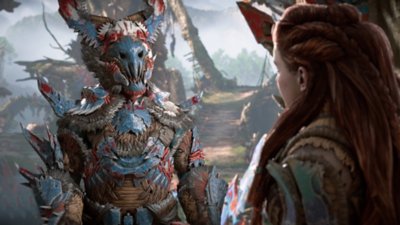 Captura de pantalla con consejos y trucos de Horizon Forbidden West - Aloy hablando con lugareños