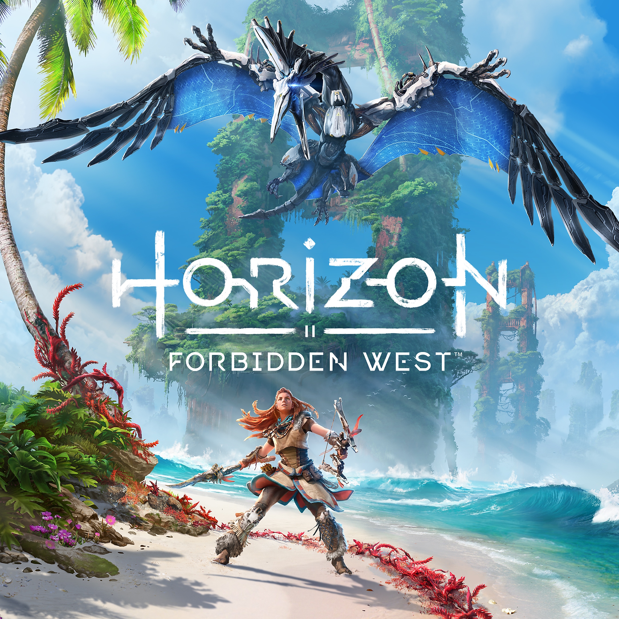 Horizon Forbidden West art showing Aloy and flying enemy