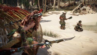 Aloy spies on two members of another tribe.