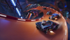 Hot Wheels Unleashed key art featuring a number of cars racing down a steep curve.