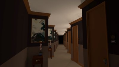 Captura de tela de Hotel Infinity mostrando corredores escuros de quartos