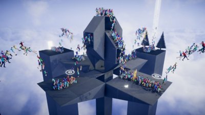 Humanity screenshot showing many people flowing into and out of a level