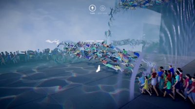 Krátke video v slučke zobrazujúce funkciu Swim v hre Humanity