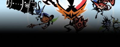 Patapon 3 key art showing cartoon characters with swords.