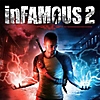 Infamous 2 key art showing a man holding blue and red lightning