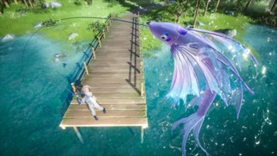 Infinity Nikki screenshot showing Nikki catching a fish