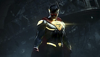 Az Injustice 2 főgrafikája a főgonosz Evil Supermannel sötét háttér előtt.