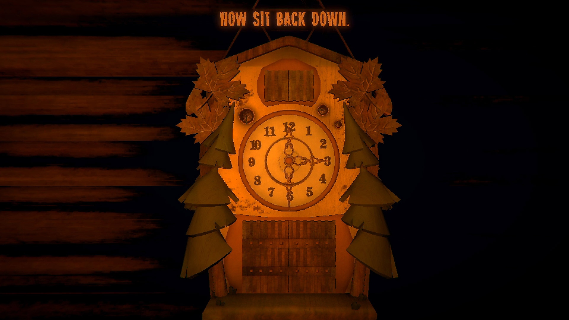 Inscryption – snímek obrazovky ze hry zobrazující kukačkové hodiny se třemi ručičkami