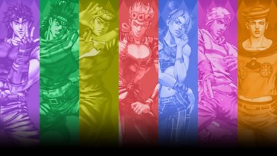 JoJo's Bizarre Adventure All Star Battle Remaster - captura de tela com montagem de arte de personagem