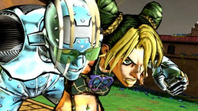 Captura de pantalla de JoJo's Bizarre Adventure All-Star Battle Remastered que muestra un escena cinematográfica de un personaje