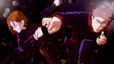 Jujutsu Kaisen Cursed Clash – Screenshot, der Yuji Itadori im Kampf zusammen mit Nobara Kugisaki zeigt