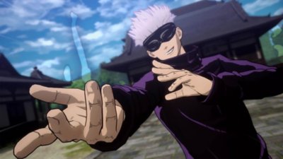 Captura de pantalla de Jujutsu Kaisen Cursed Clash que muestra a Satoru Gojo listo para el combate.