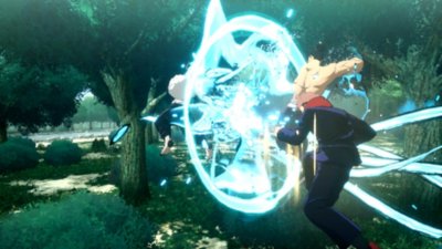 Jujutsu Kaisen Cursed Clash – skärmbild som visar hur Yuji Itadori och Aoi Todo utför en kombinationsattack.