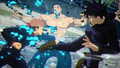 Jujutsu Kaisen Cursed Clash screenshot showing Yuji Itadori battling alongside Megumi Fushiguro.