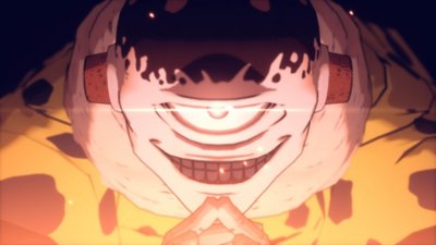 لقطة شاشة من Jujutsu Kaisen Cursed Clash تعرض Jogo وهو يبتسم ابتسامة شريرة.