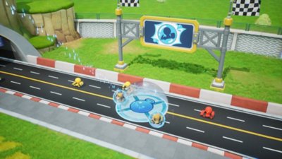 KartRider: Drift screenshot showing karts passing through a bubble created by a water bomb item