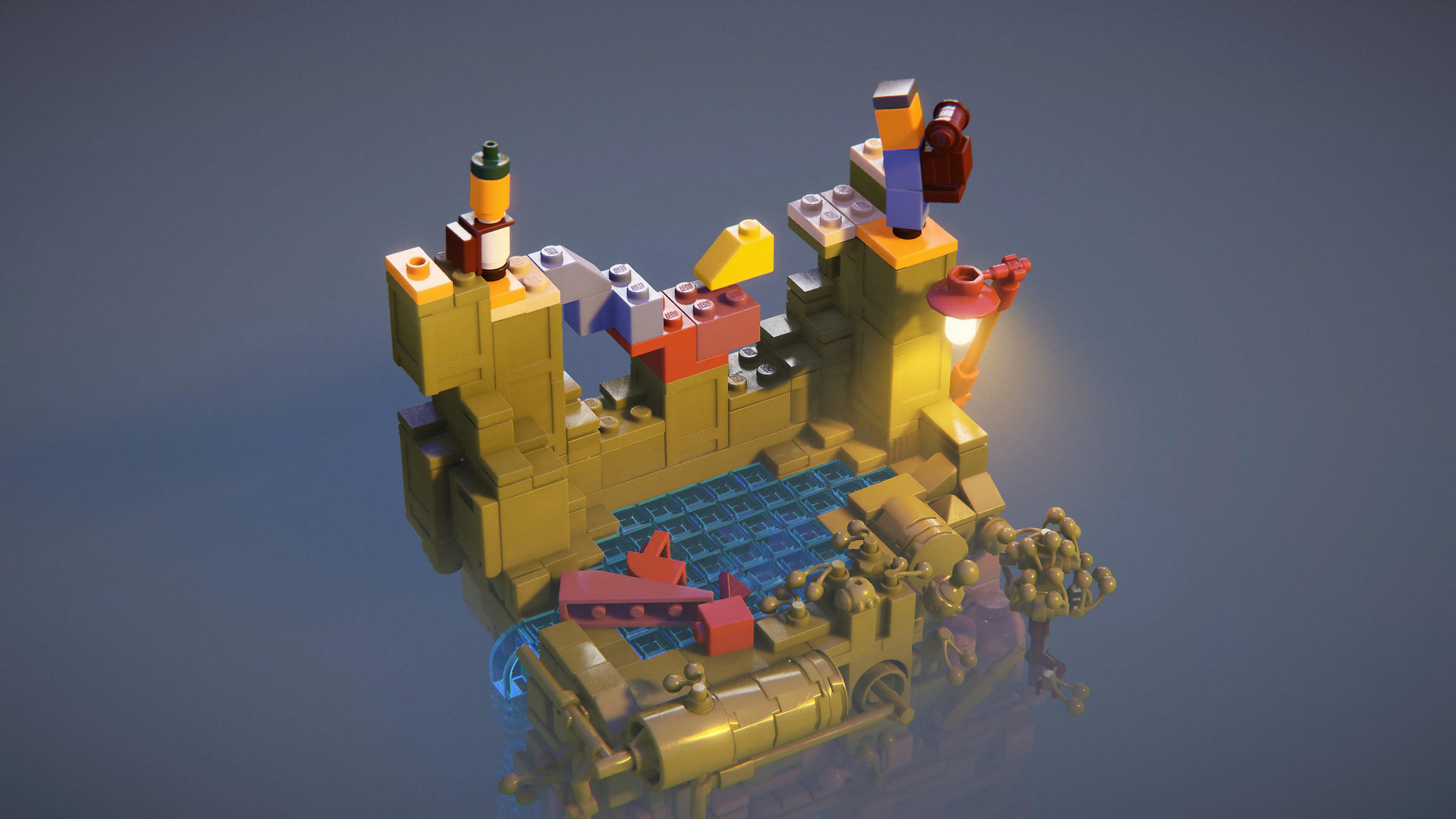 Screenshot van LEGO Builder's Journey met daarop een LEGO-omgeving