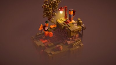 Captura de ecrã de LEGO Builder's Journey que mostra um cenário de LEGO
