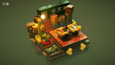 Screenshot van LEGO Builder's Journey met daarop een LEGO-omgeving