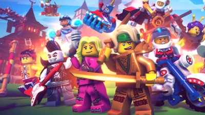 LEGO Brawls – Heldengrafik einer Gruppe von LEGO-Minifiguren-Charakteren