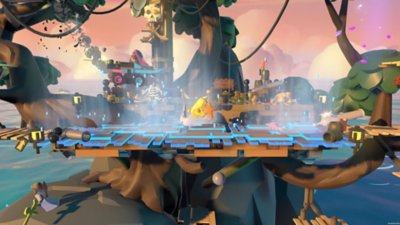 Captura de pantalla de LEGO Brawls que muestra el combate en una arena con temática pirata