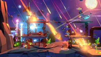 LEGO Brawls screenshot showing combat in a space-themed arena